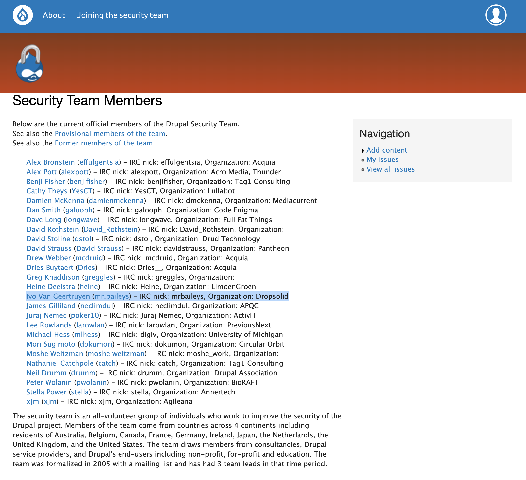 Dropsolid in Drupal security team