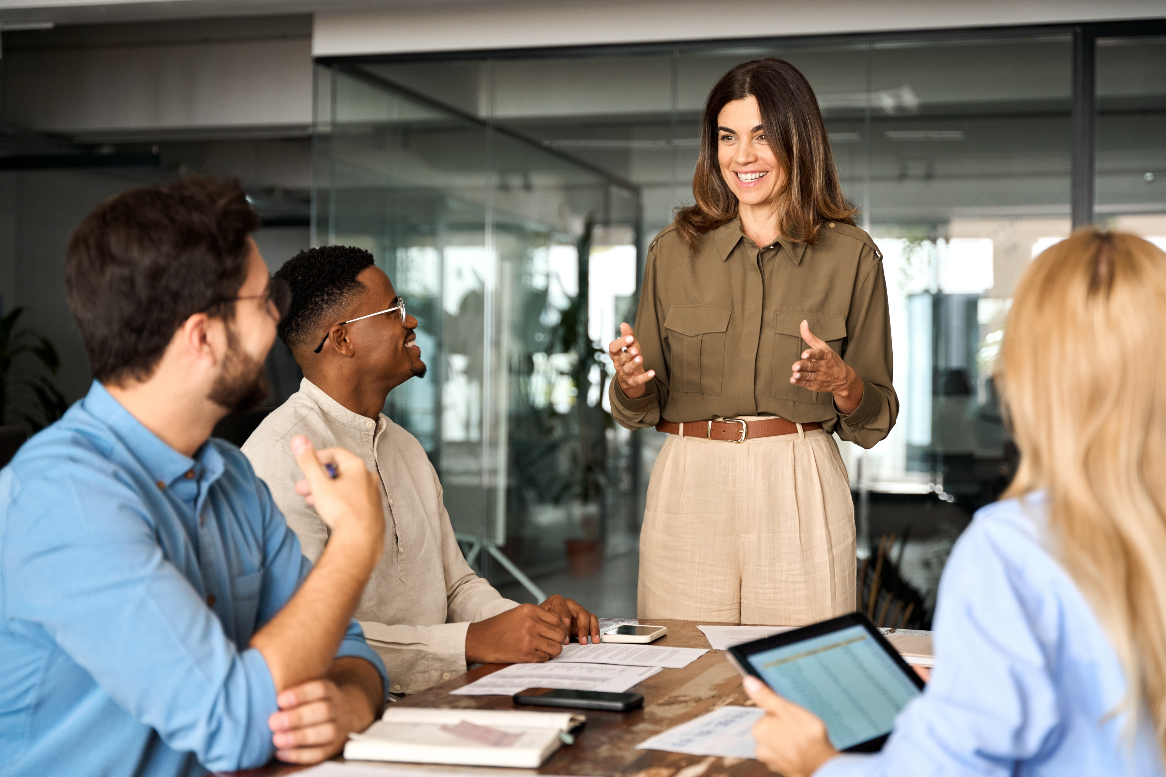 People in the office talking